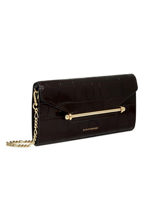 Strathberry Large Multrees Croc Embossed Leather Wallet On A Chain In Black
