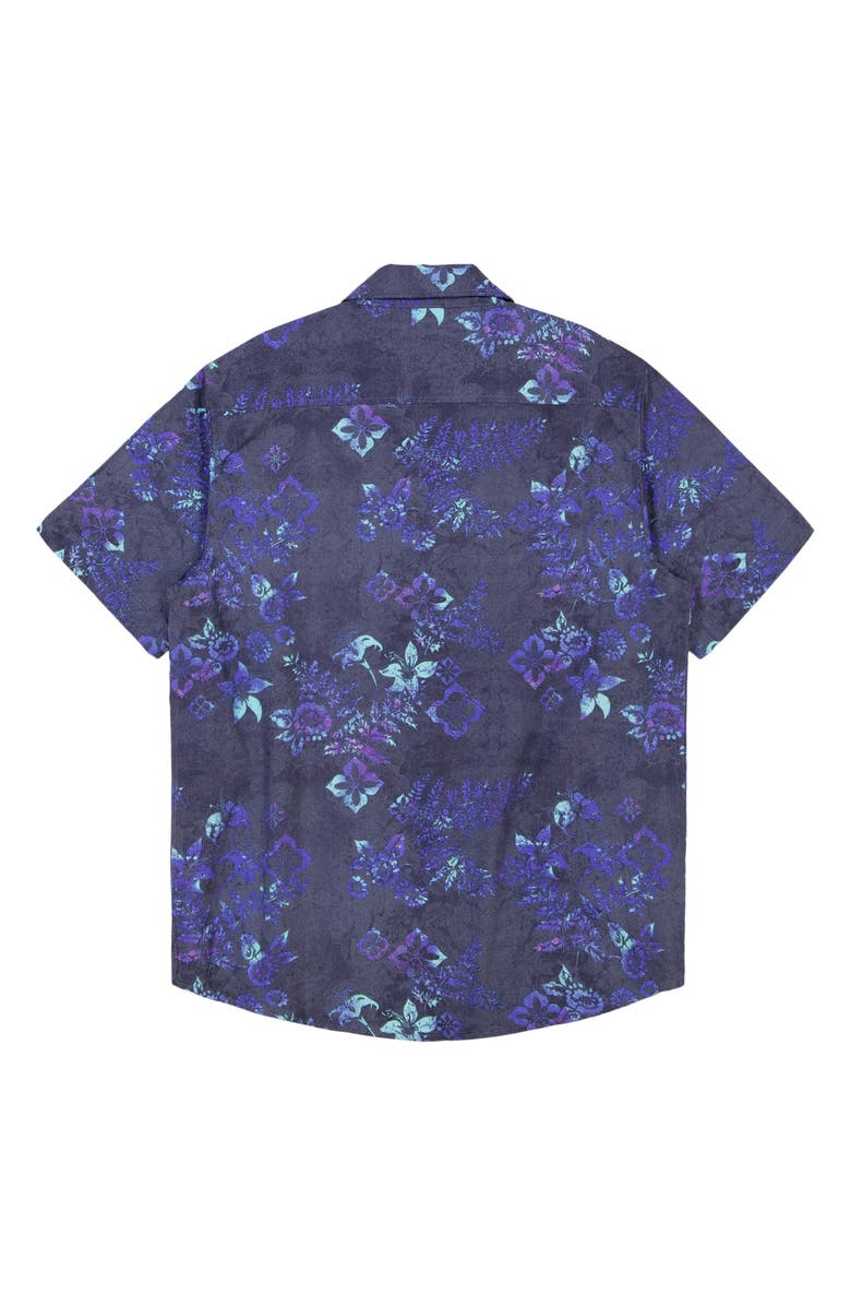 Billabong Kids' Sundays Tropical Print Short Sleeve Cotton Button-Up Shirt, Alternate, color, Blue Fog