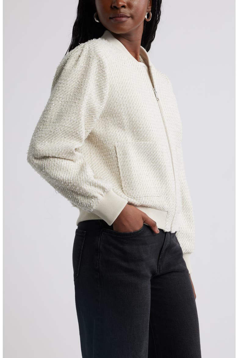 Tweed Bomber Jacket, Alternate, color, IVORY PRISTINE