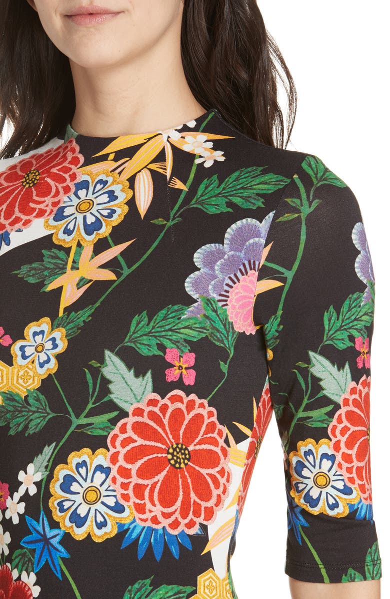 Alice + Olivia Delora Mock Neck Midi Sheath Dress, Alternate, color,