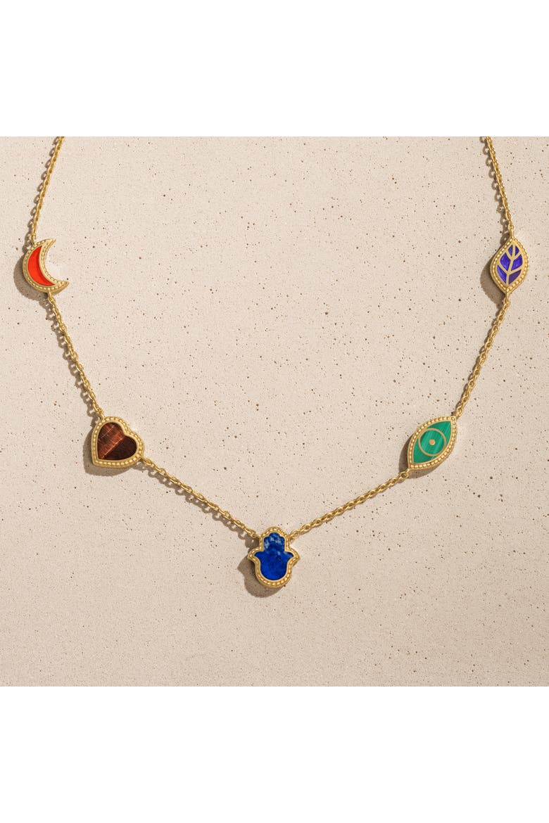 Sublime Beauty Multi-Symbol & Multi-Gemstone Necklace, Alternate, color, Gold/Multicolor