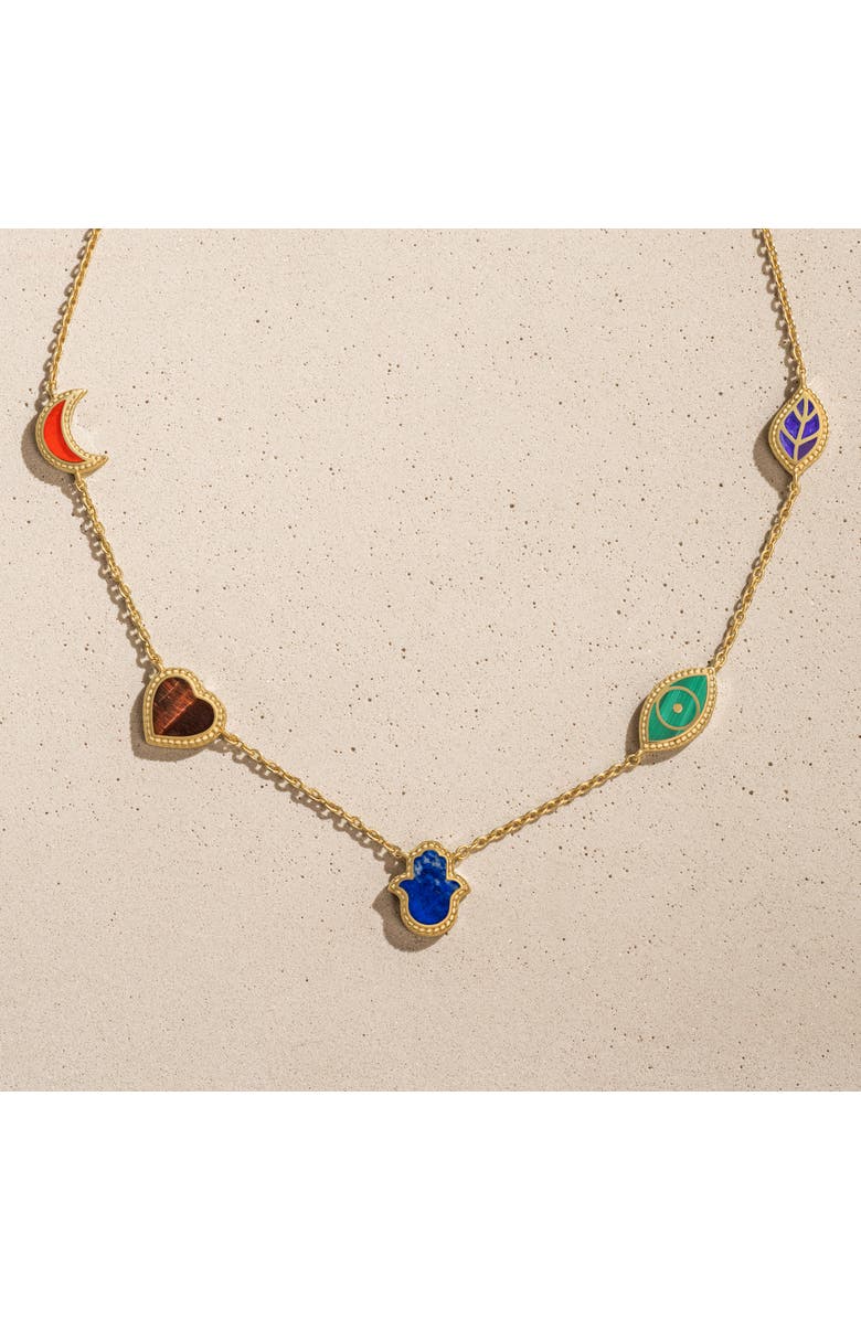 Karma and Luck Sublime Beauty Multi-Symbol & Multi-Gemstone Necklace, Alternate, color, Gold/Multicolor