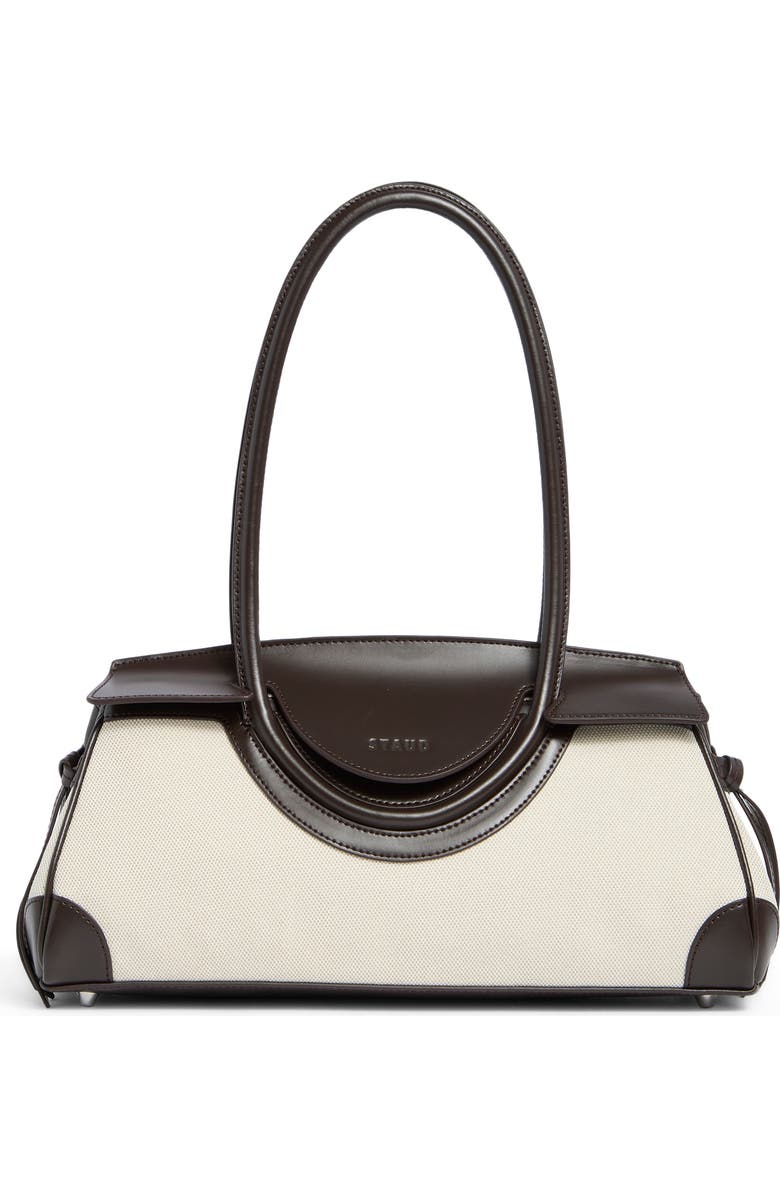 STAUD Maude Canvas & Leather Shoulder Bag, Main, color, Natural/ Espresso