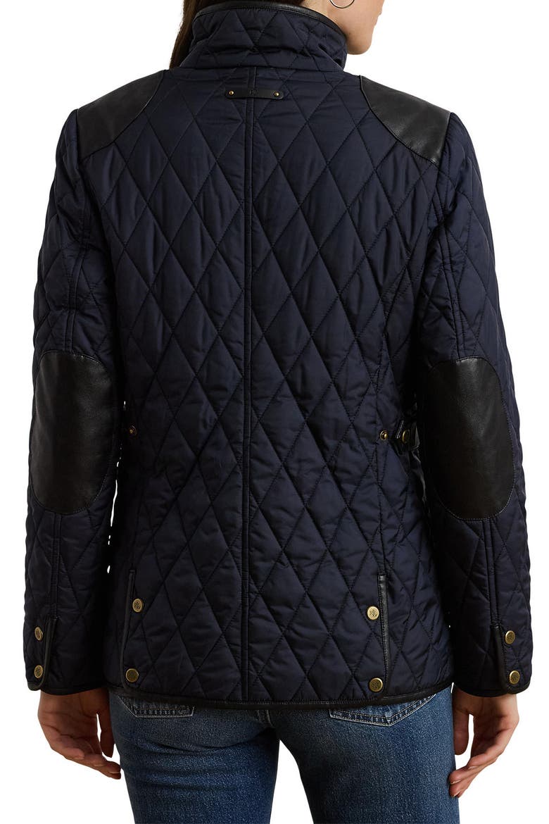 Diamond Quilted Barn Jacket With Faux Leather Trim, Alternate, color, DARK NAVY