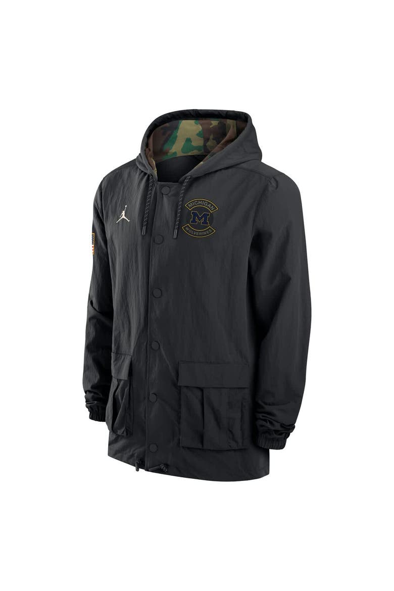 Men's Jordan Brand Black Michigan Wolverines 2025 NCAA Military Appreciation Full-Snap Jacket, Alternate, color, Black