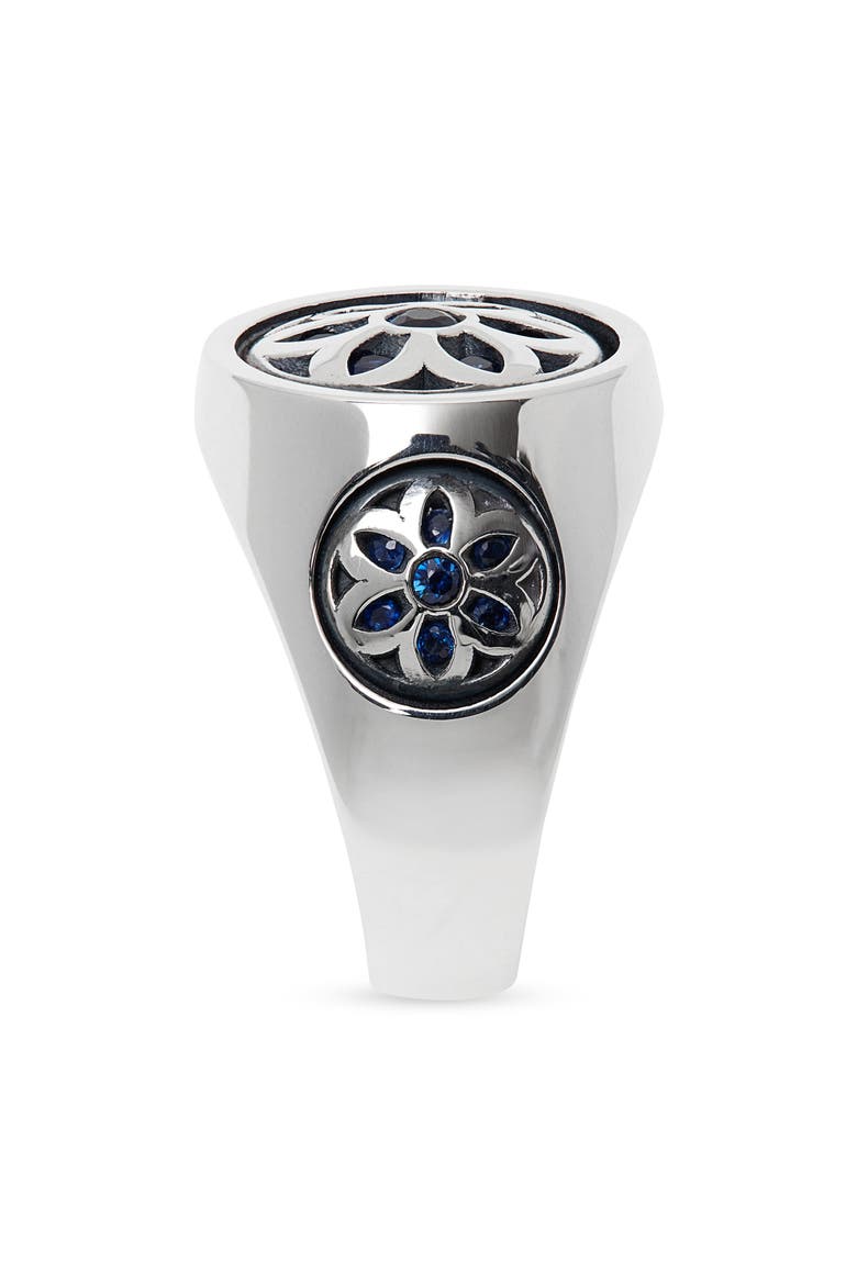 Men's Small Club Sapphire Flower Signet Ring, Alternate, color, SILVER