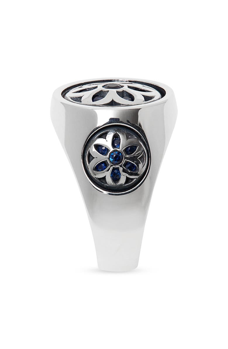 Good Art Hlywd Men's Small Club Sapphire Flower Signet Ring, Alternate, color, Silver