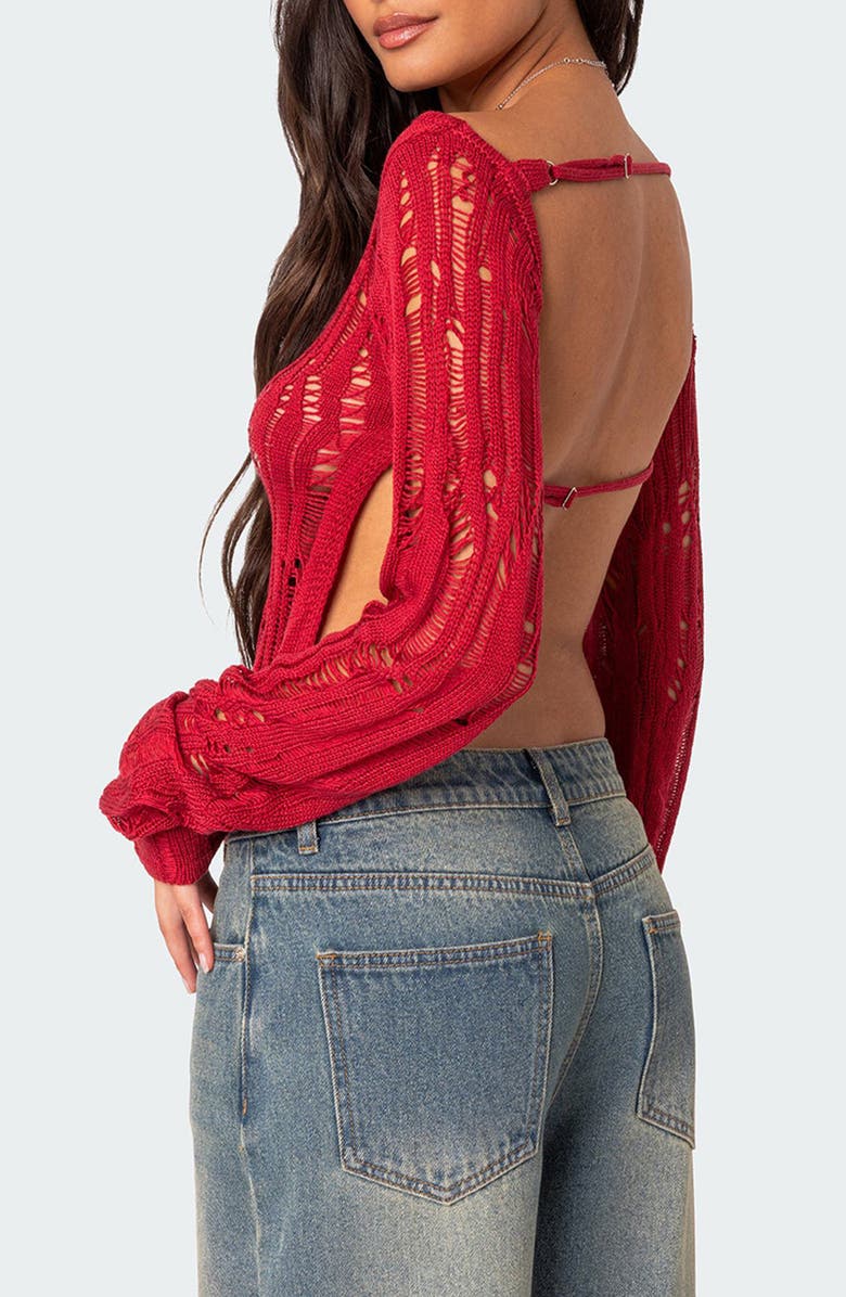 EDIKTED Rosa Open Back Sheer Sweater, Alternate, color, 