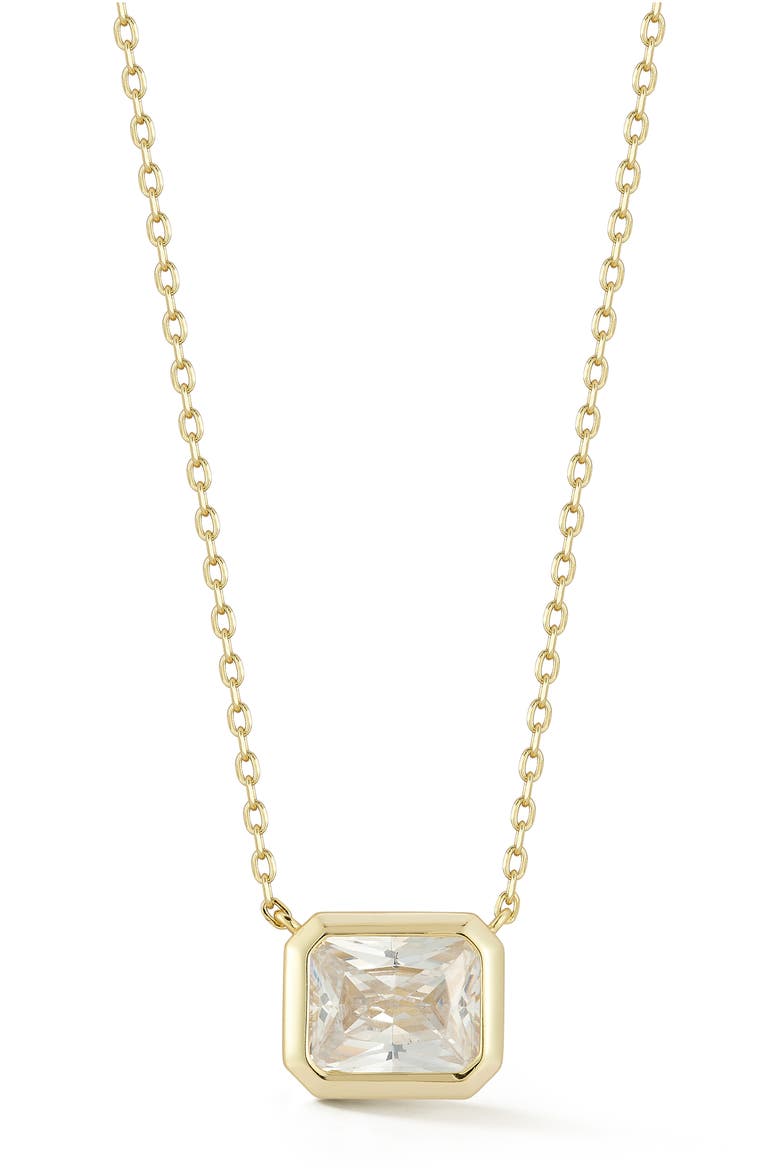 14K Gold Plated Silver Rectangle Solitaire Pendant Necklace, Main, color, GOLD