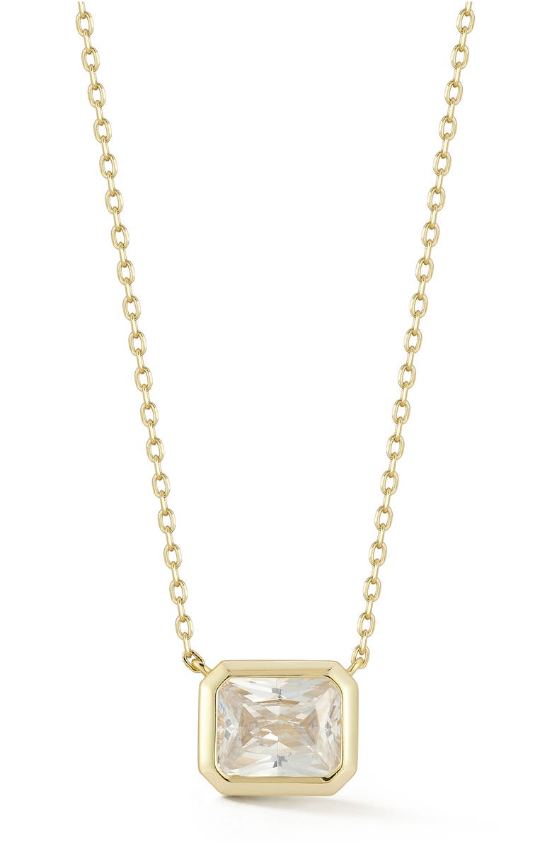 GLAZE JEWELRY 14K Gold Plated Silver Rectangle Solitaire Pendant Necklace, Main, color, Gold