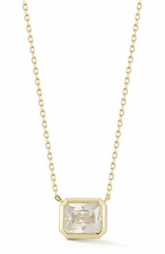 GLAZE JEWELRY 14K Gold Plated Silver Rectangle Solitaire Pendant Necklace
