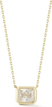 GLAZE JEWELRY 14K Gold Plated Silver Rectangle Solitaire Pendant Necklace