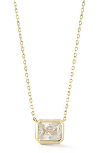 Glaze Jewelry 14k Gold Plated Silver Rectangle Solitaire Pendant Necklace In Gold