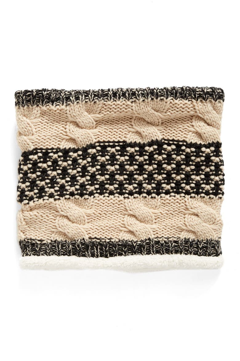 Faux Fur Infinity Scarf, Alternate, color, BLACK/ IVORY