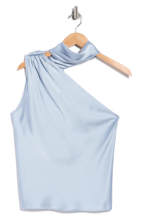 Scarf Detail One-Shoulder Satin Top