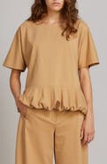MM by Max Mara Jersey Bubble Hem Cotton & Linen Blend Top