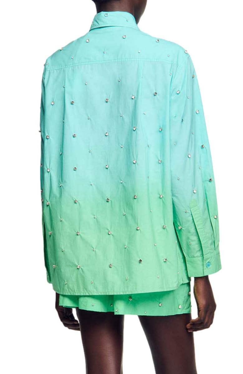 SANDRO Aricie Ombré Rhinestone Embellished Cotton Button-Up Shirt, Alternate, color, 
