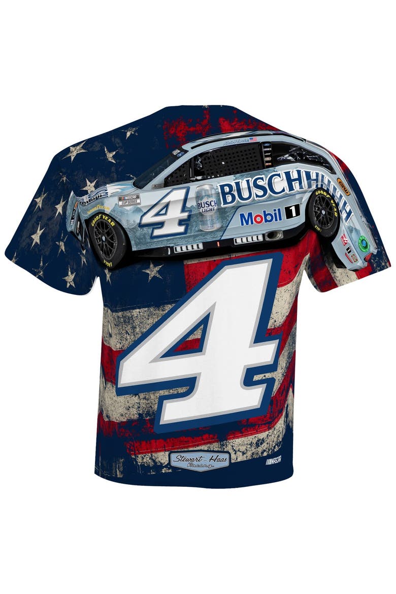 Men's Stewart-Haas Racing Team Collection White Kevin Harvick Busch Light Sublimated Patriotic Total Print T-Shirt, Alternate, color, White
