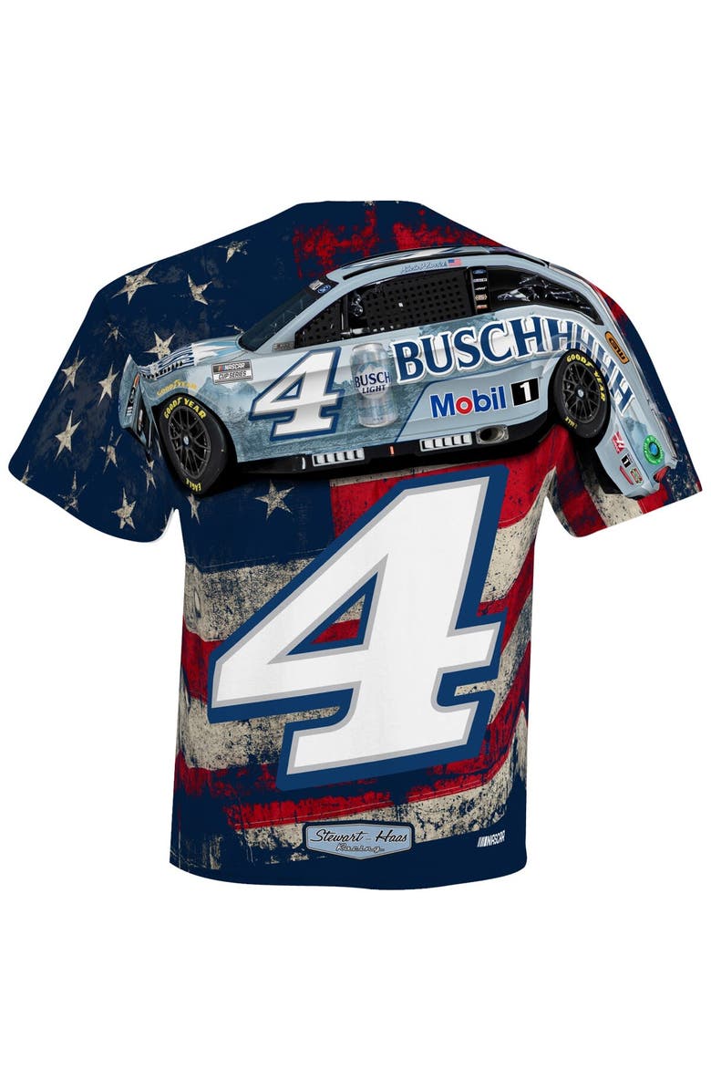 STEWART-HAAS RACING Men's Stewart-Haas Racing Team Collection White Kevin Harvick Busch Light Sublimated Patriotic Total Print T-Shirt, Alternate, color, White