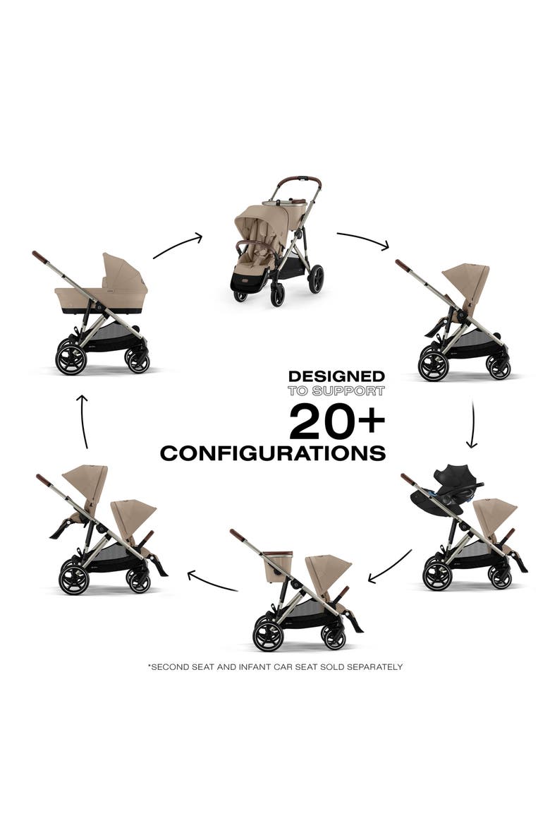 Gazelle S Single to Double Stroller System & Carrycot, Alternate, color, ALMOND BEIGE