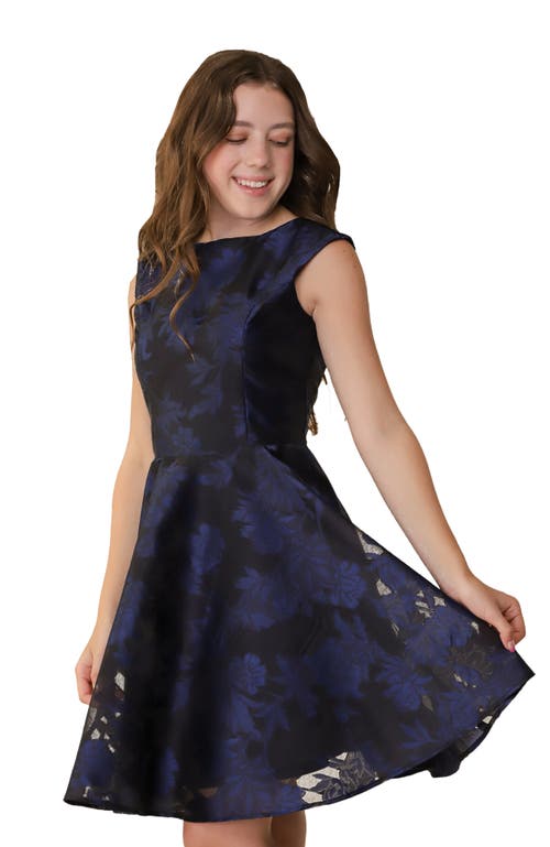 Un Deux Trois Cap Sleeve Boat Neck Dress In Longer Length In Blue