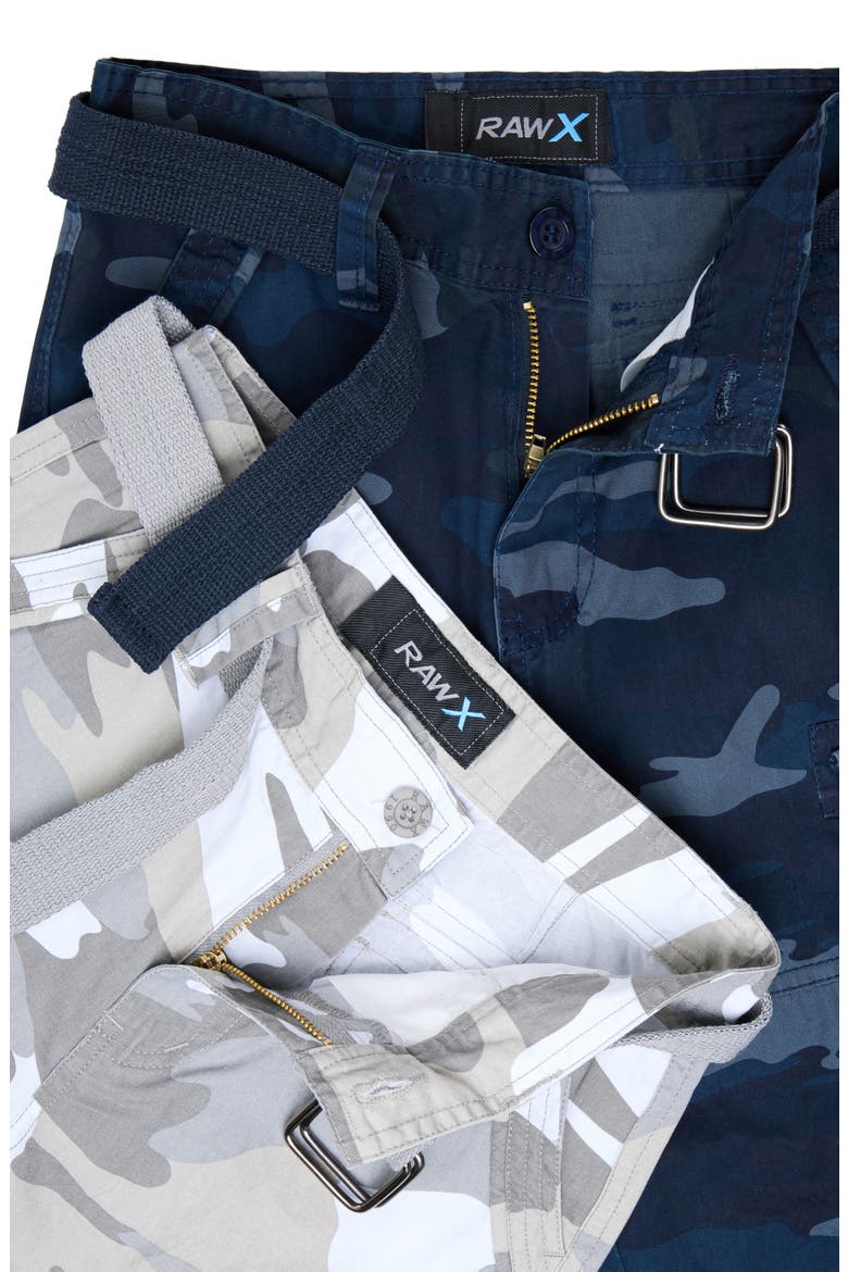 Kids' 2-Pack Belted Twill Cargo Shorts, Alternate, color, WHITE CAMO/ NAVY CAMO