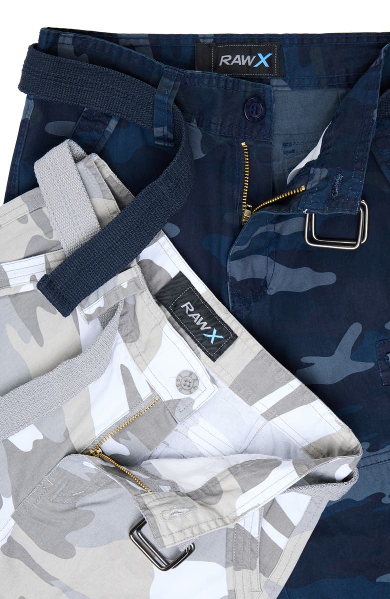 XRAY Kids' 2-Pack Belted Twill Cargo Shorts, Alternate, color, White Camo/ Navy Camo
