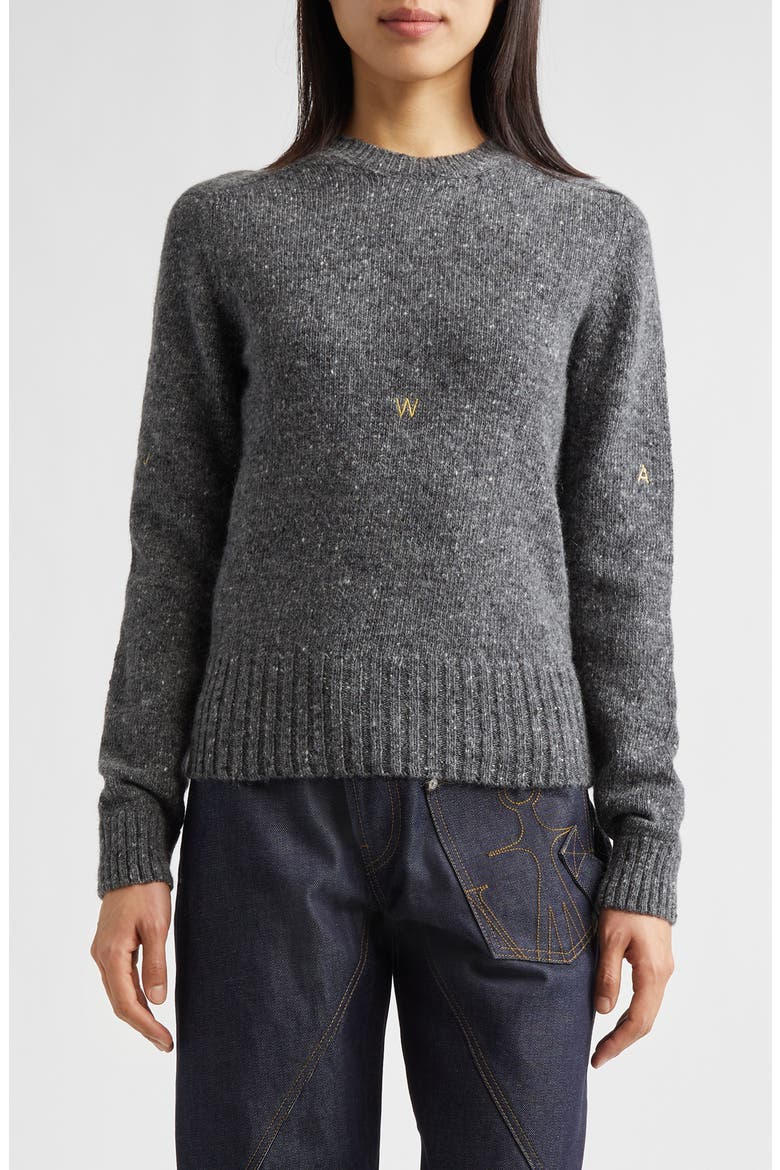 Monogram Embroidered Wool & Mohair Sweater, Main, color, CHARCOAL MELANGE