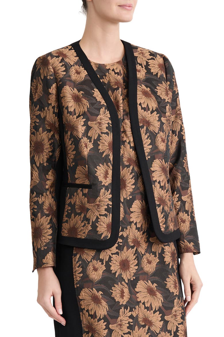 Floral Jacquard Collarless Jacket, Alternate, color, BLACK MULTI