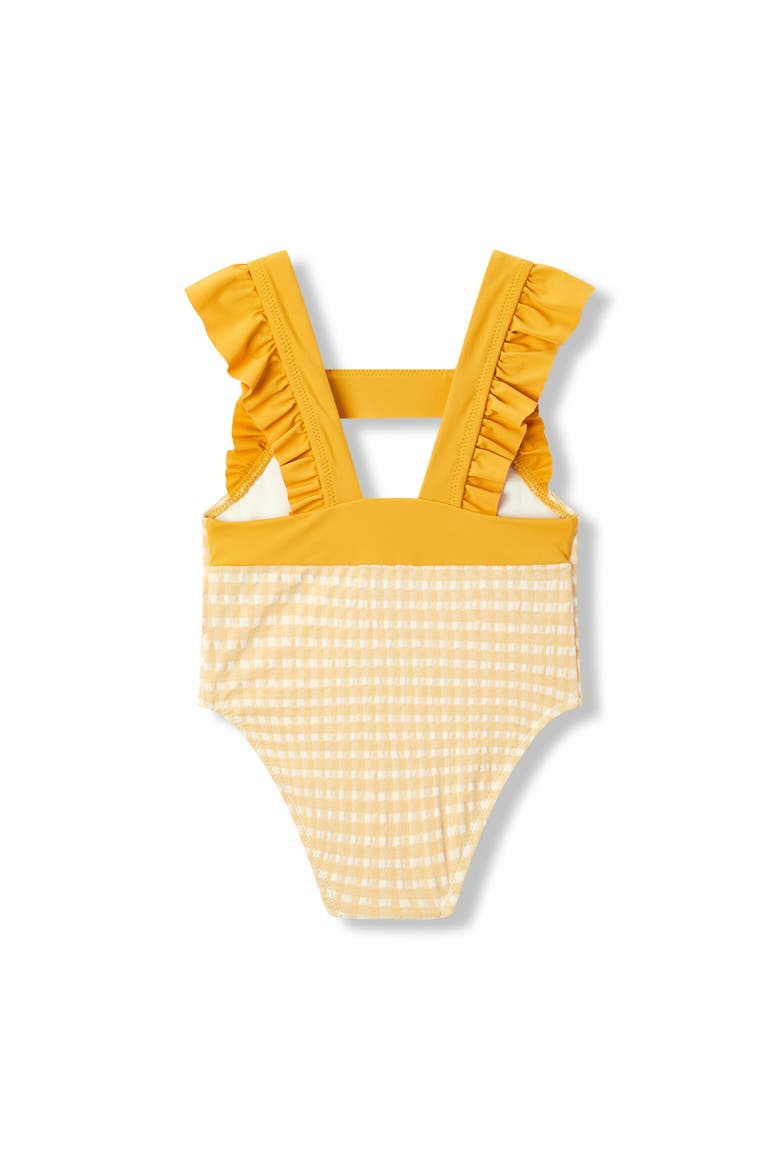 Ruffle Square Neck Swimsuit, Main, color, Yellow Gingham