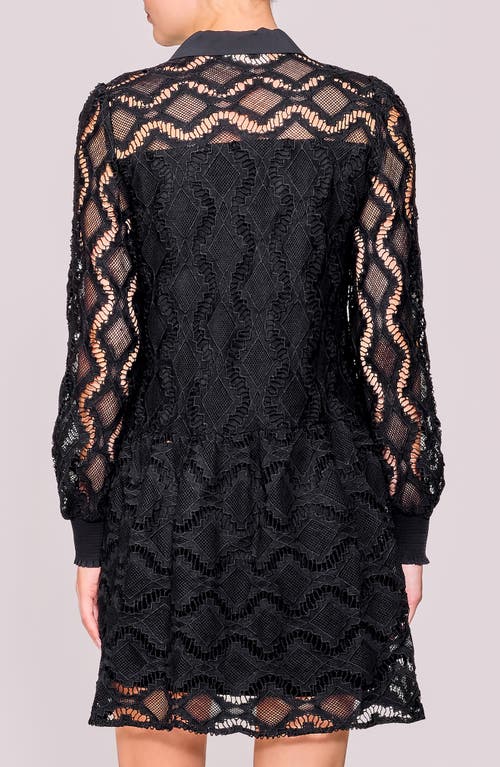 Melloday Button Front Long Sleeve Lace Minidress In Black