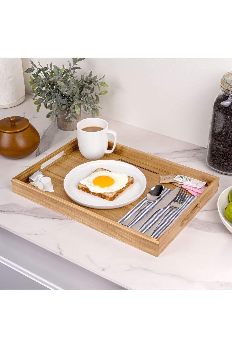 Soren W Handcrafted Large Acacia Wood Rectangular Serving Tray with Handles, Alternate, color, Natural