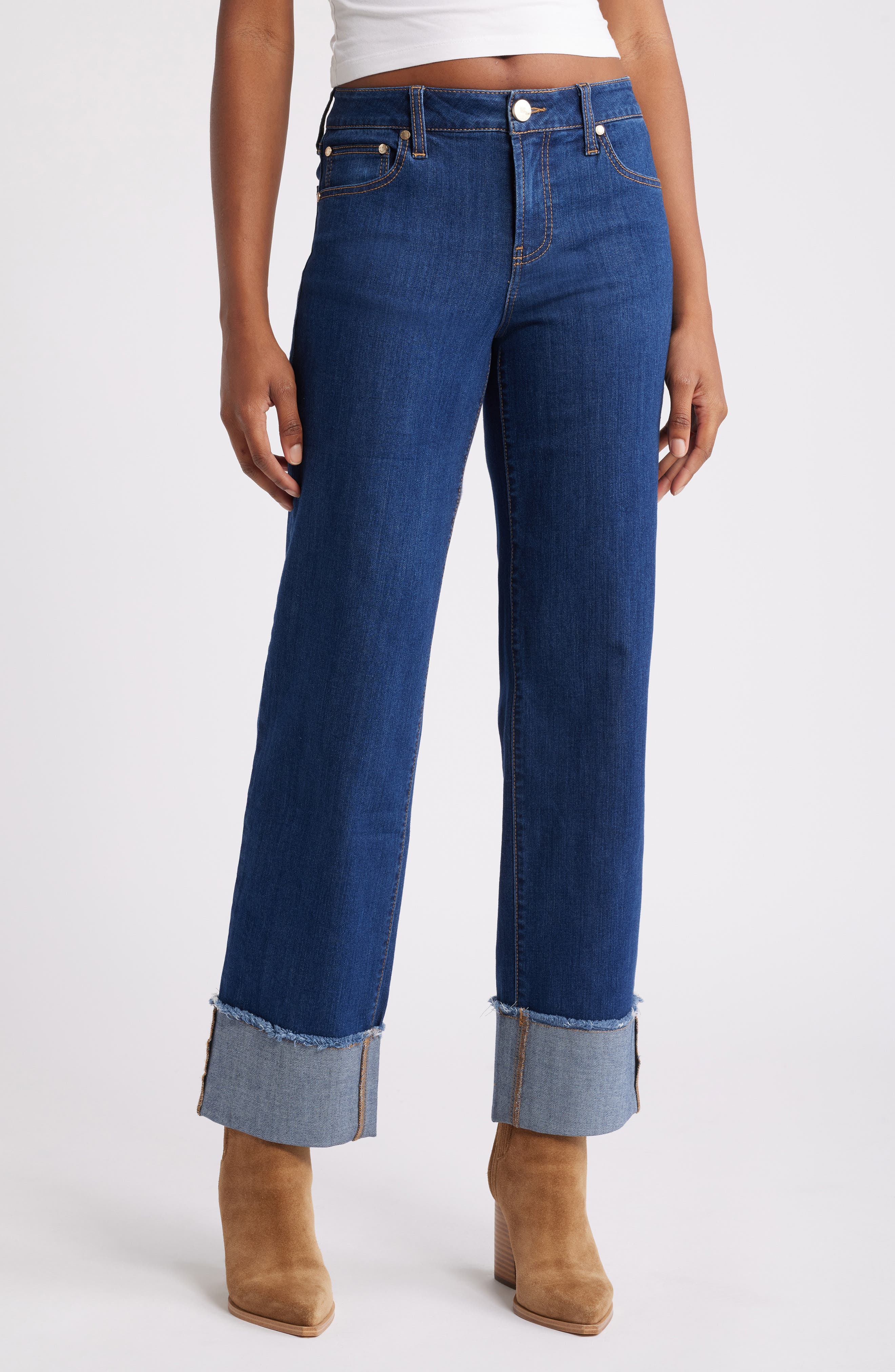 1822 Denim High Waist Cuff Straight Leg Jeans | Nordstrom