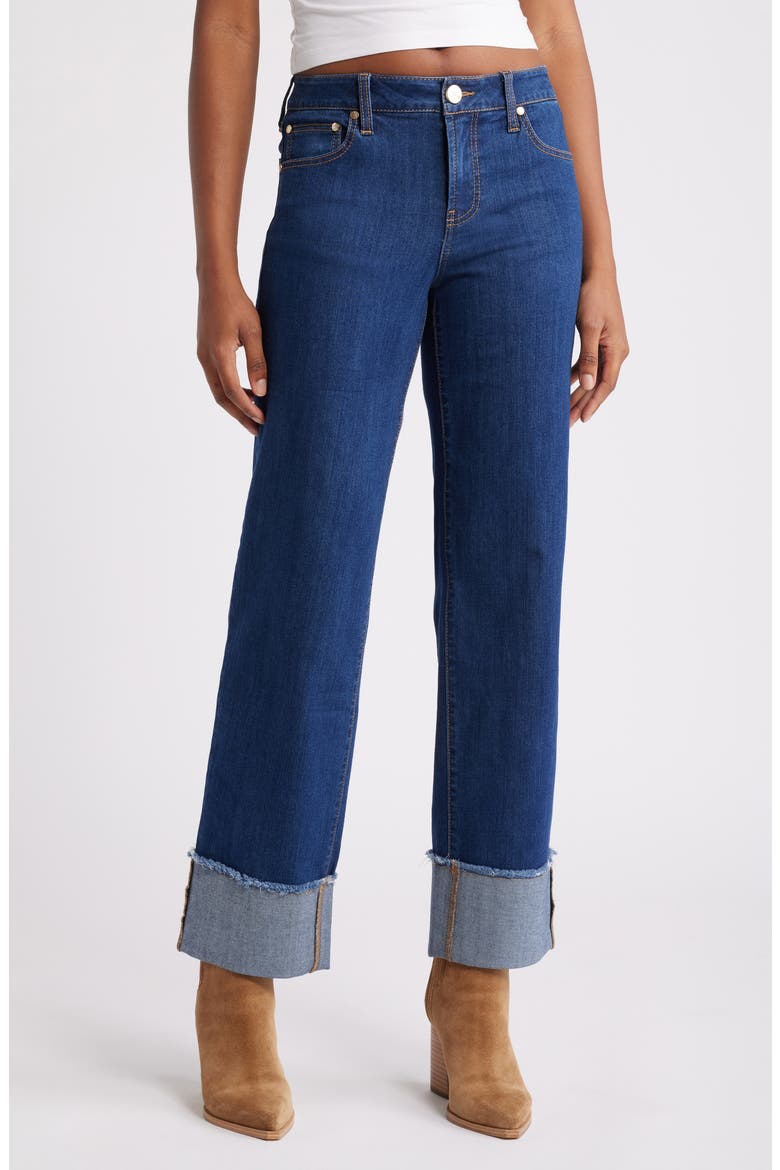 High Waist Cuff Straight Leg Jeans, Main, color, BAE