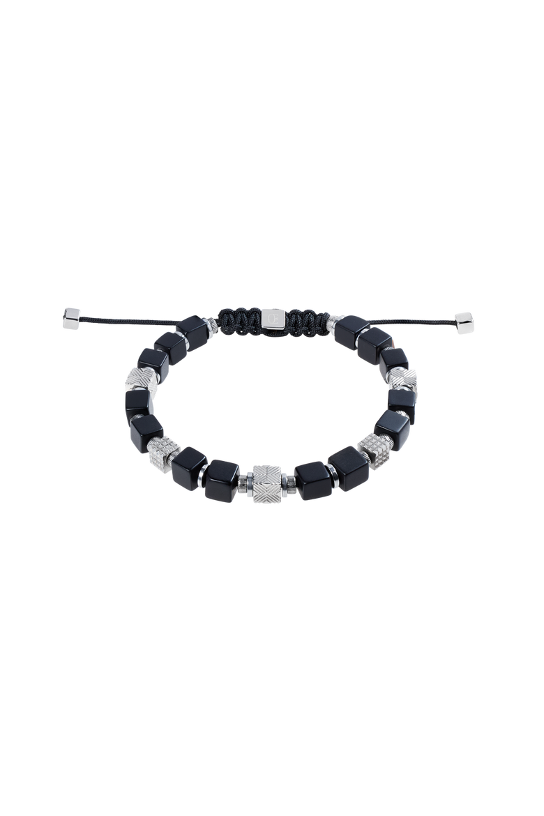 Onyx Cubes Bracelet With Graphic Relief Stainless Steel Cubes And Adjustable Textile Closure, Main, color, Silver