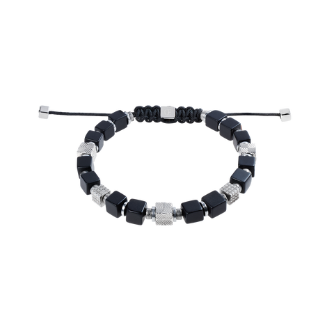Onyx Cubes Bracelet With Graphic Relief Stainless Steel Cubes And Adjustable Textile Closure