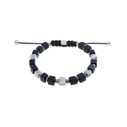 COEUR DE LION Onyx Cubes Bracelet With Graphic Relief Stainless Steel Cubes And Adjustable Textile Closure