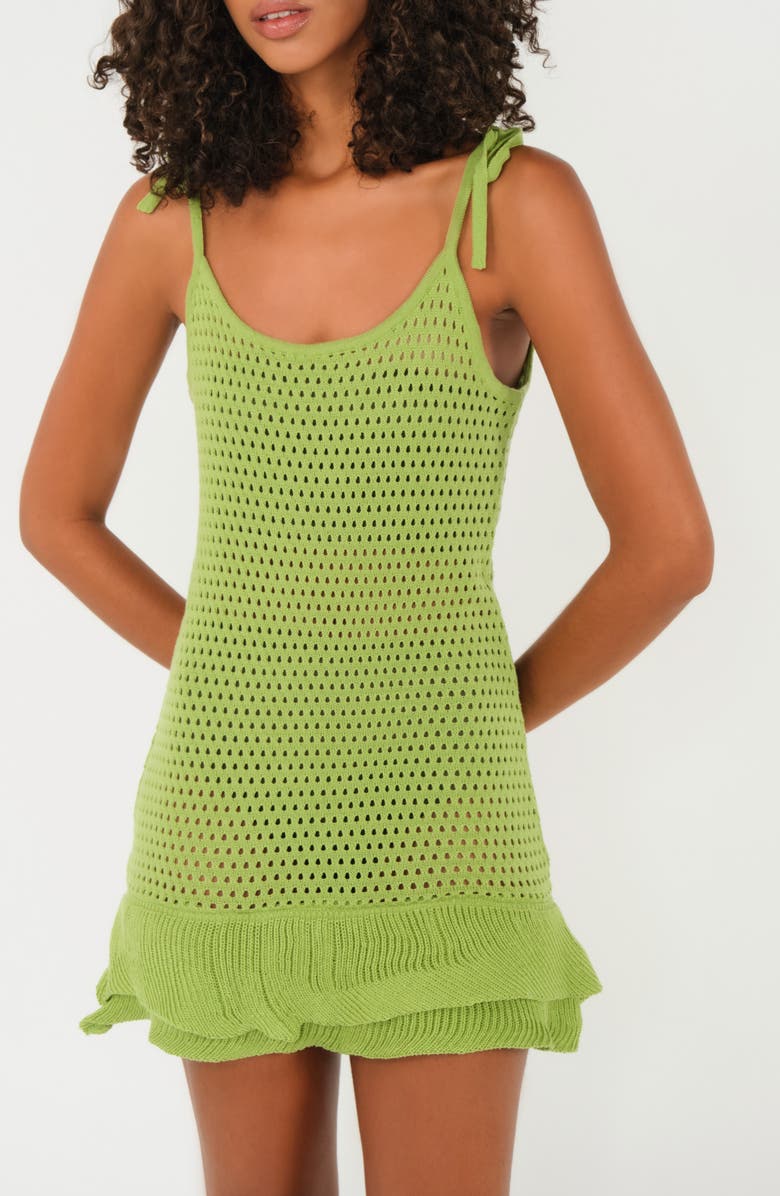 The Lulo Project Suntrace Open Stitch Minidress, Alternate, color, Lime