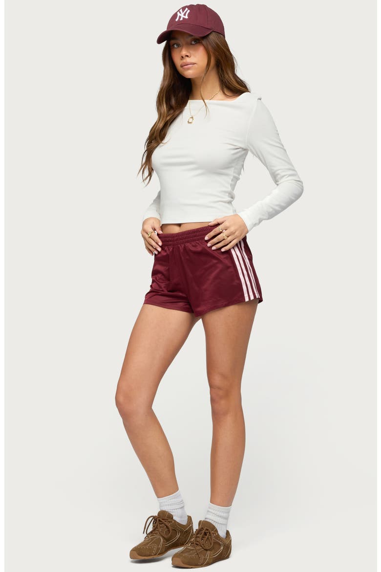 Nikki Side Stripe Shorts, Alternate, color, WINE