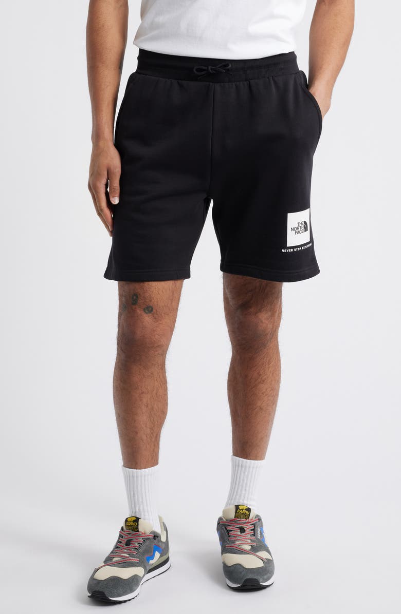 The North Face Box NSE Regular Fit French Terry Drawstring Shorts, Main, color, Tnf Black/ Tnf White