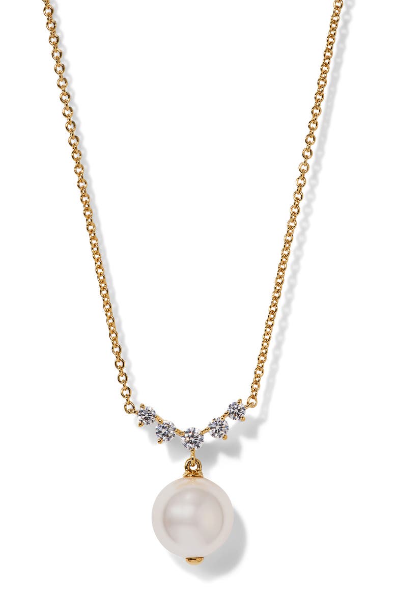 Faux Pearl & Cubic Zirconia Necklace, Main, color, GOLD