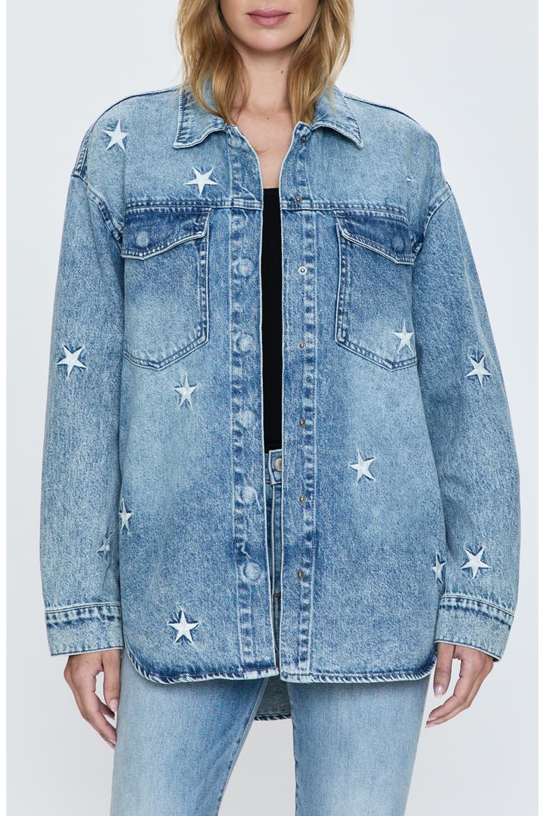 Mandy Star Embroidered Oversize Denim Shirt Jacket, Main, color, STELLA