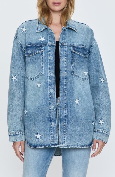 Mandy Star Embroidered Oversize Denim Shirt Jacket