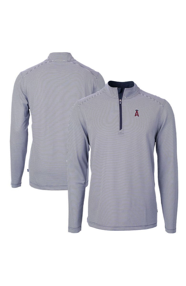 Cutter & Buck Men's Cutter & Buck Navy/White Los Angeles Angels Virtue Eco Pique Micro Stripe Big & Tall Recycled Quarter-Zip Pullover Top, Main, color, 
