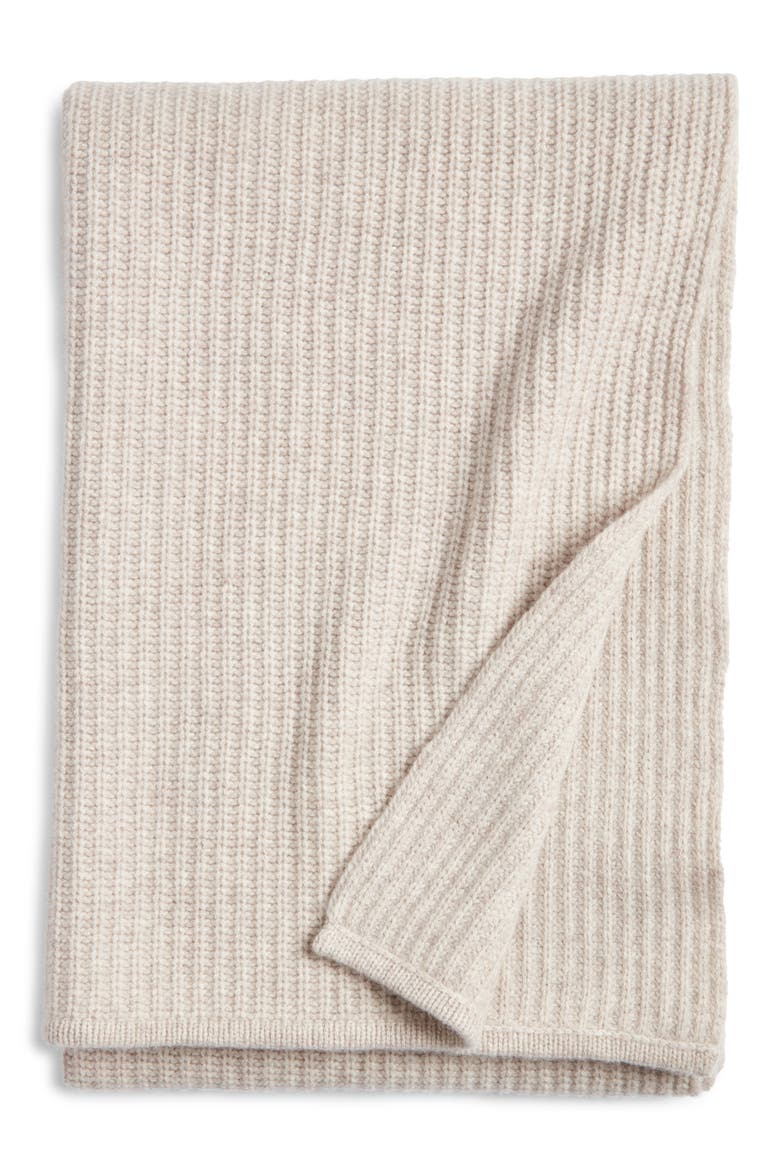 Rib Wool & Cashmere Throw Blanket, Main, color, BEIGE BIRCH HEATHER