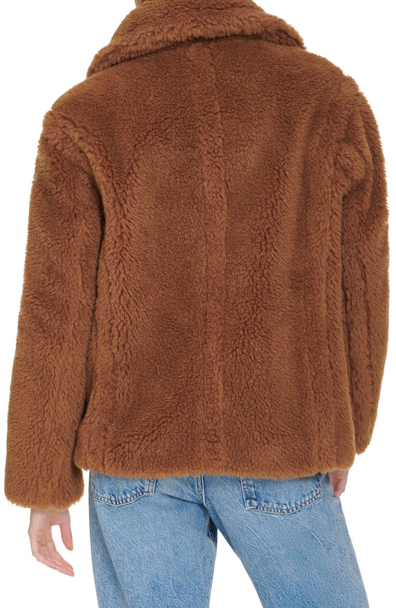 Cole Haan Teddy Wool Blend Faux Fur Jacket, Alternate, color, Toffee