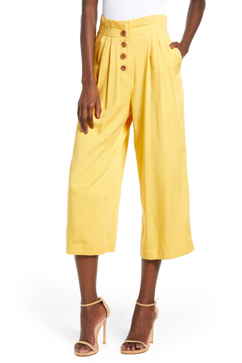 Pleated Crop Trousers, Main, color, YELLOW