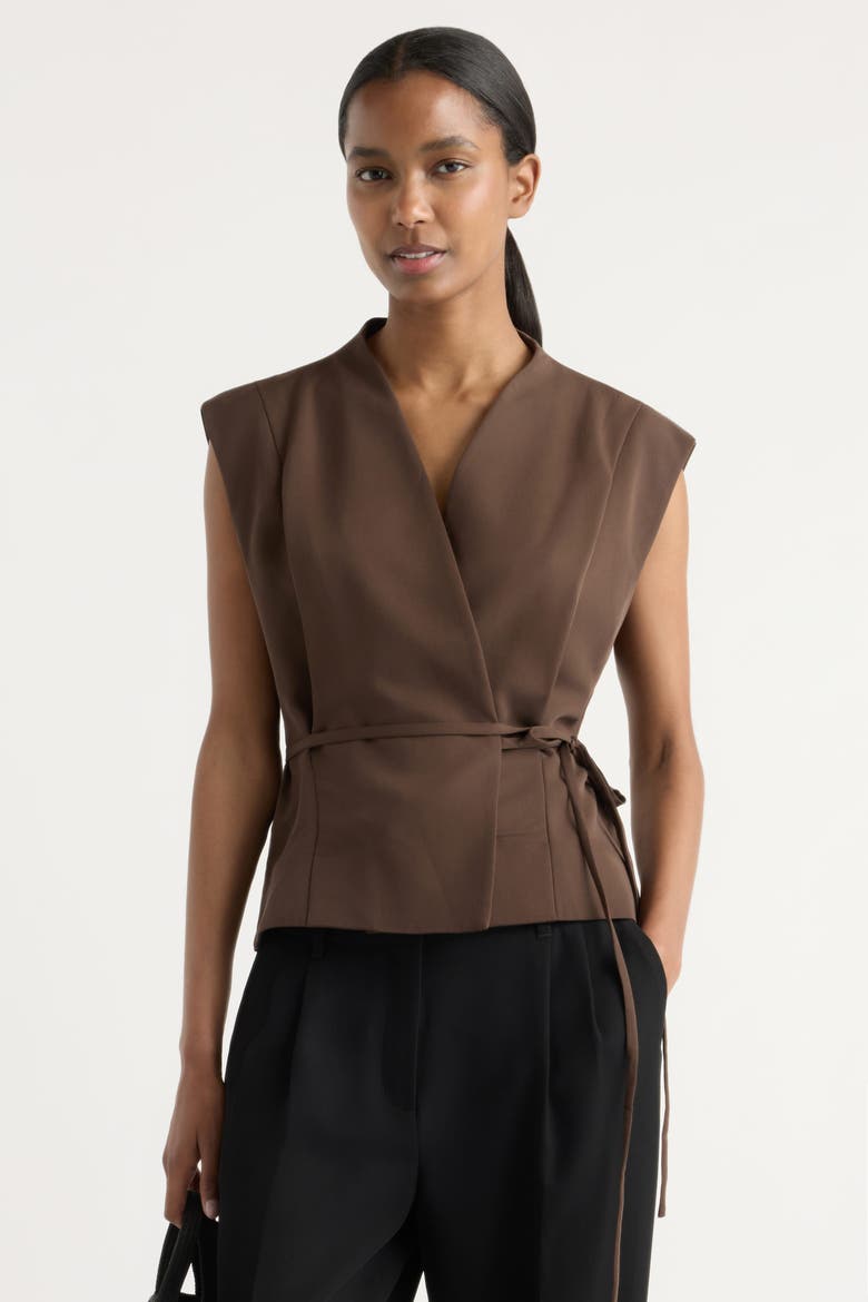 Leandra Tie-Wrap Vest, Alternate, color, Dark Chocolate