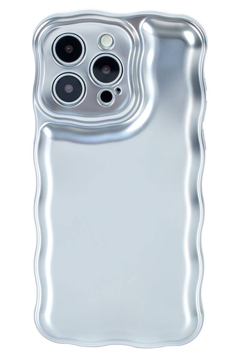 iPhone 15 ProMax Metallic Wavy Cushion Phone Case, Main, color, SILVER