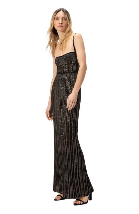 Sleeveless Long Dress With Lamé Stripes
